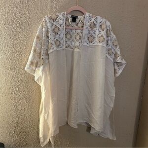 Steve Madden Kimono Cover Up Shirt One Size Beige Crochet Beach Blouse Top